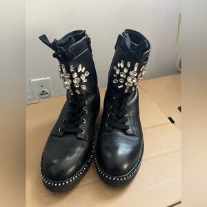 Kurt Geiger London  Black Leather Embellished Combat Boots